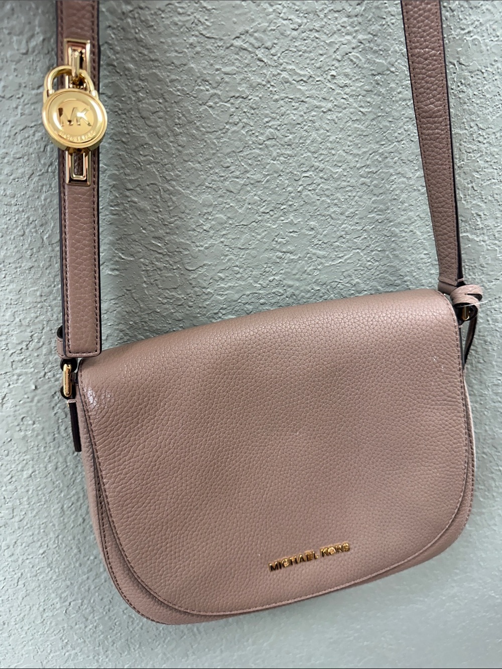 Michael Kors Mauve-Taupe Pebbled Leather Crossbody with Gold Accents
